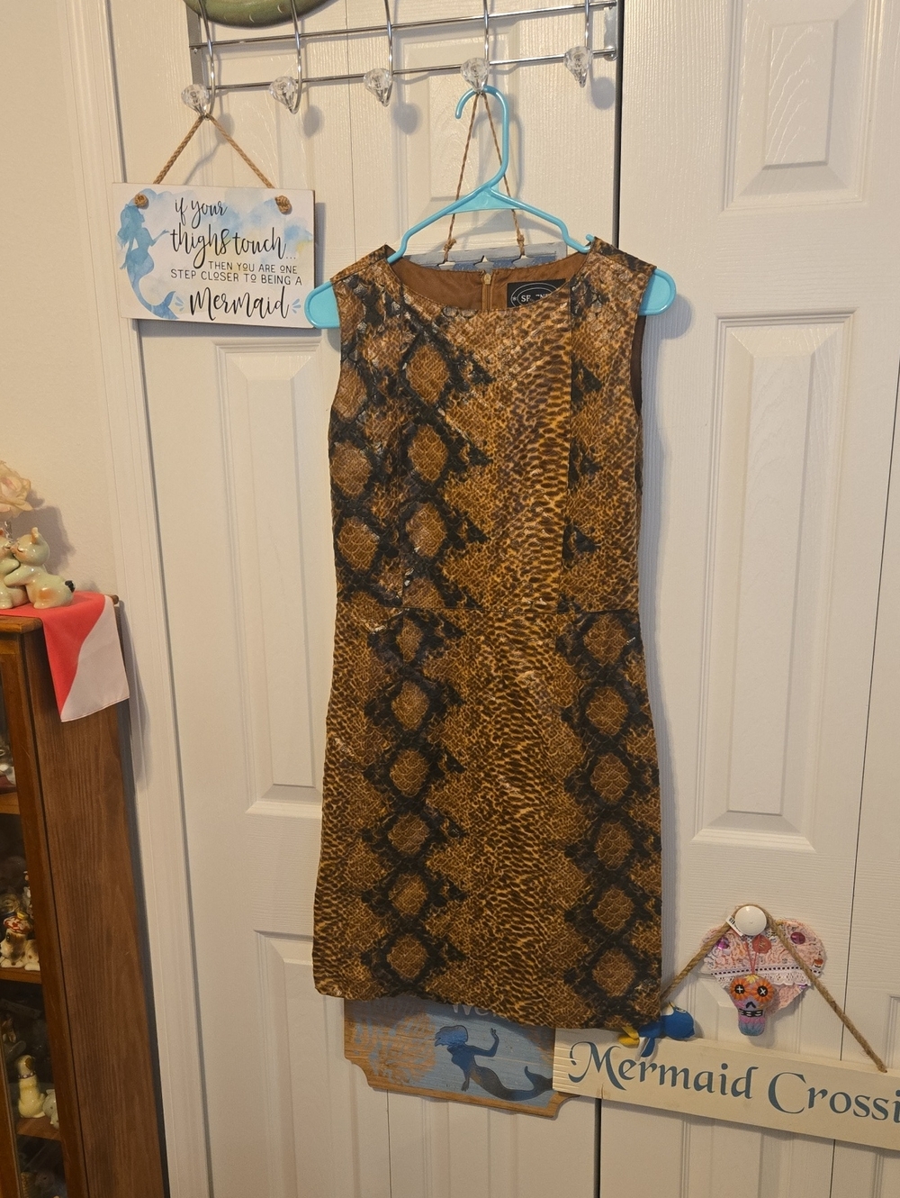 Selene Sport Brown Snake-Print Midi Shift Dress